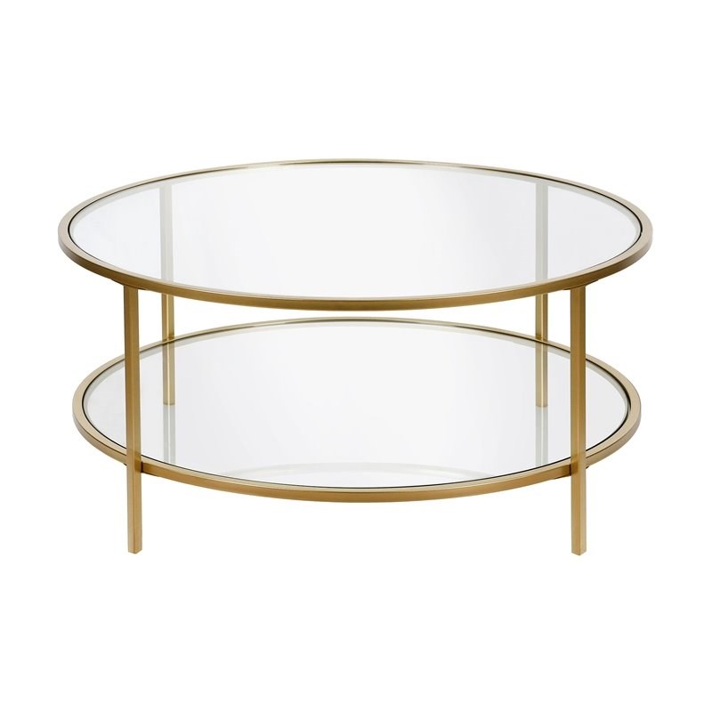 Black Henn/&Hart Round Metal Base with Glass Top Side Table